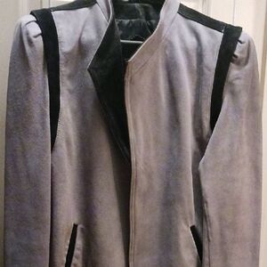 Gray and Black Bomber Jacket with Modern Structured Design